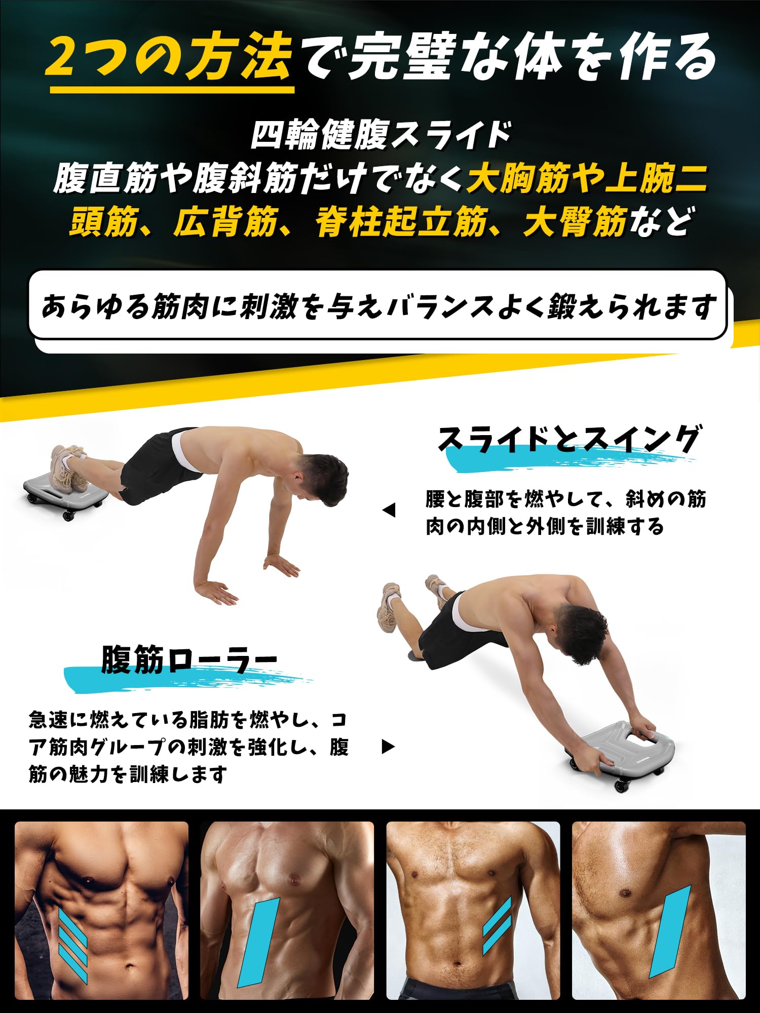 Amazon.co.jp: PROIRON 腹筋ローラー 四輪 アブローラー 腹筋